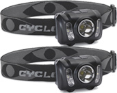 Two black and gray Cyclops headband lights for easy hands free lighting